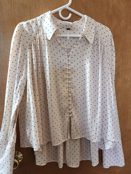 Free People Tops - Free People Cream Blouse with Black Polka Dots